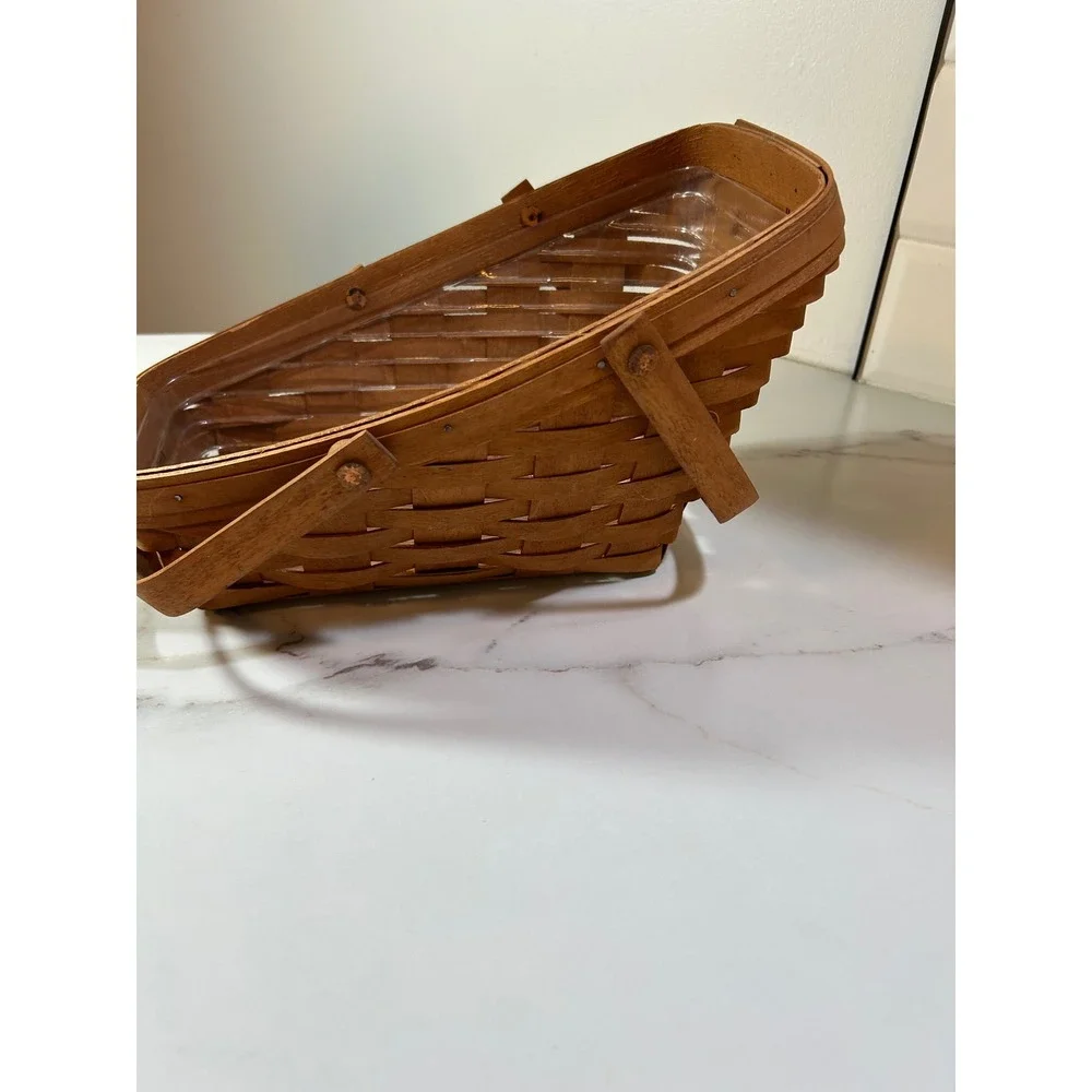 Longaberger Handwoven Slant Basket 1990 Vintage Wood Woven with Plastic Liner